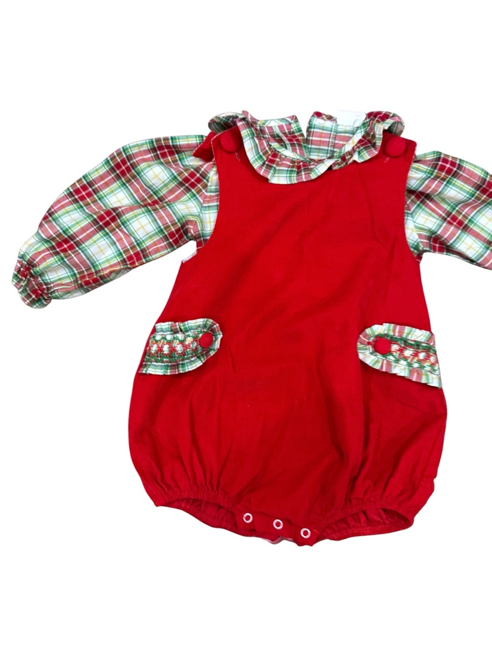 Classic Red Plaid Baby Bubble Romper